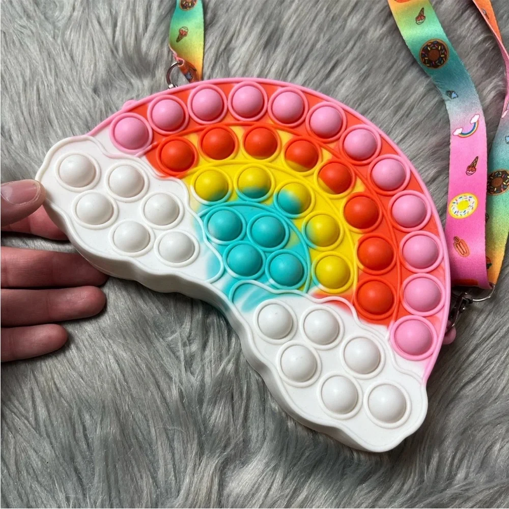 Girls Fidget Rainbow Multicolored Pop Rubber Purse
